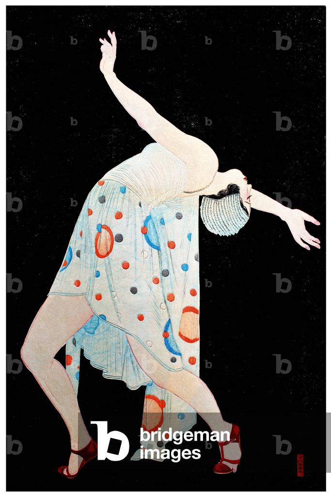 Art Deco 'Moga' or 'Modern Girl' Dancing, 1932 (colour woodblock print)