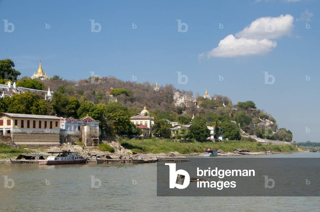 Burma / Myanmar: Pagodas at Sagaing seen from the Irrawaddy / Ayeyarwady River, near Mandalay