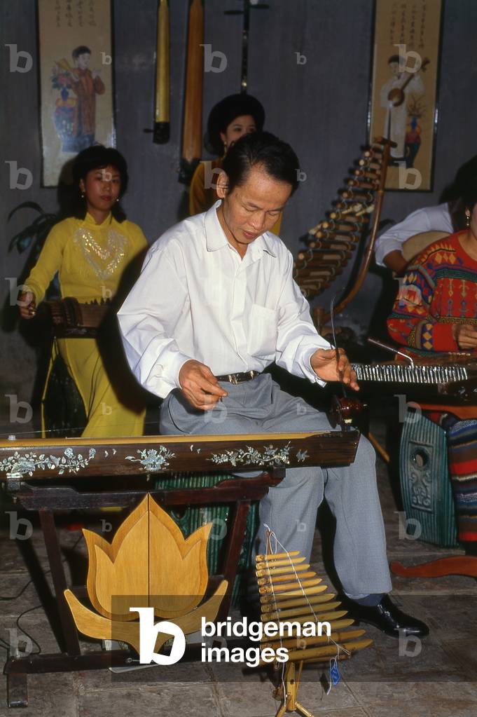 Vietnam: Musicians in a traditional Vietnamese orchestra at Van Mieu (the Temple of Literature), Hanoi