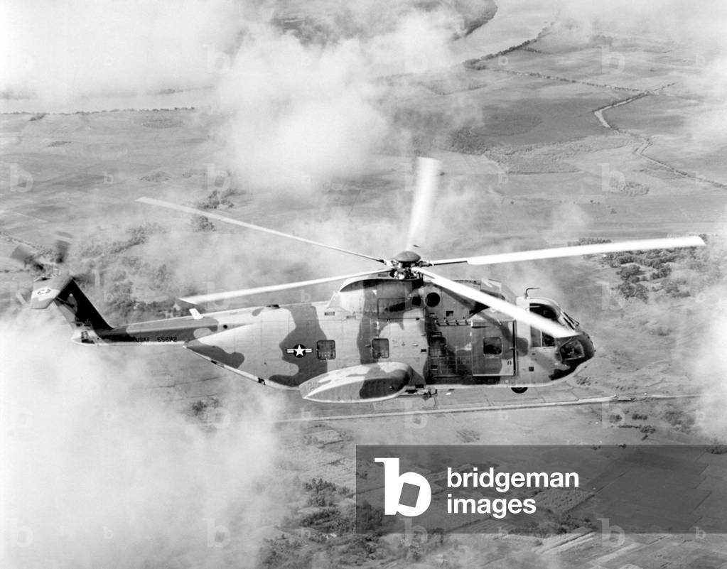 Vietnam: A U.S. Air Force Sikorsky CH-3C Jolly Green Giant helicopter of the 3rd Aerospace Rescue and Recovery Squadron in Vietnam in 1967.