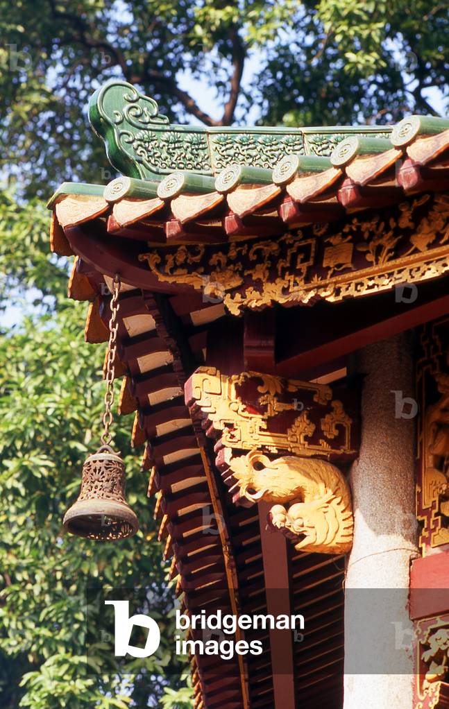 China: Temple roof eaves, Liurong Si (Temple of the Six Banyan Trees), Guangzhou, Guangdong Province