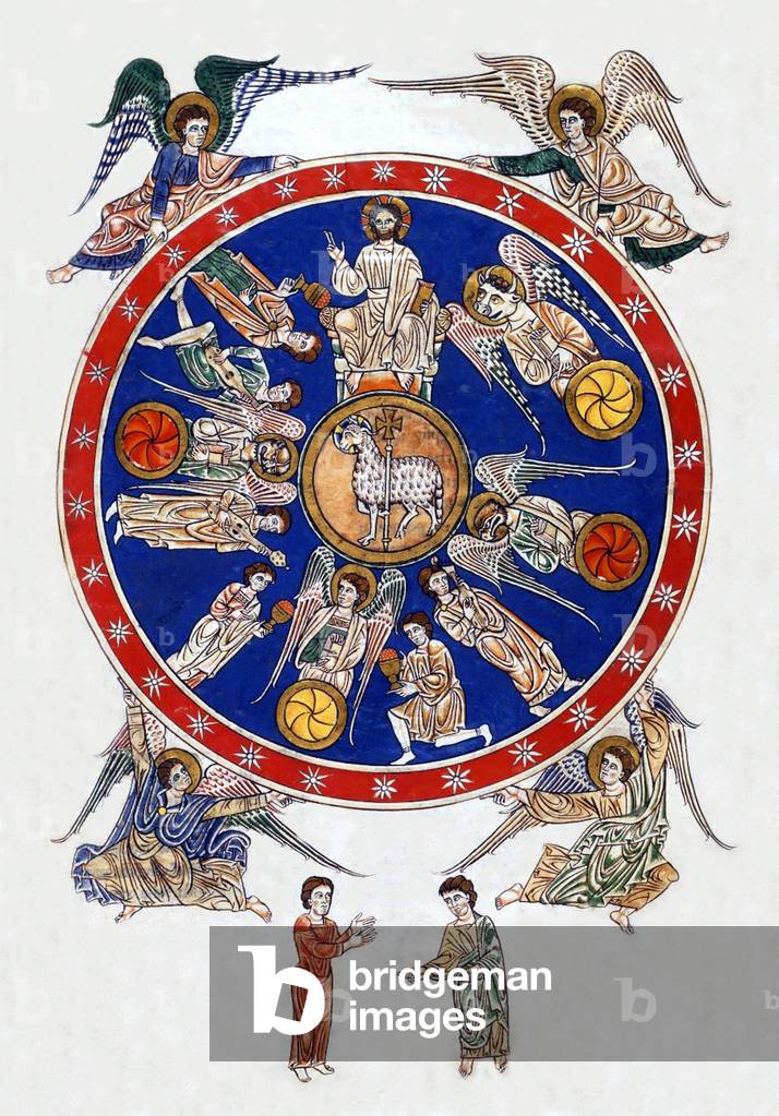 Spain: Vision Of The Lamb And The Four Living Creatures. From a 12th century version of 'The Commentary on the Apocalypse' by Beatus of Liebana