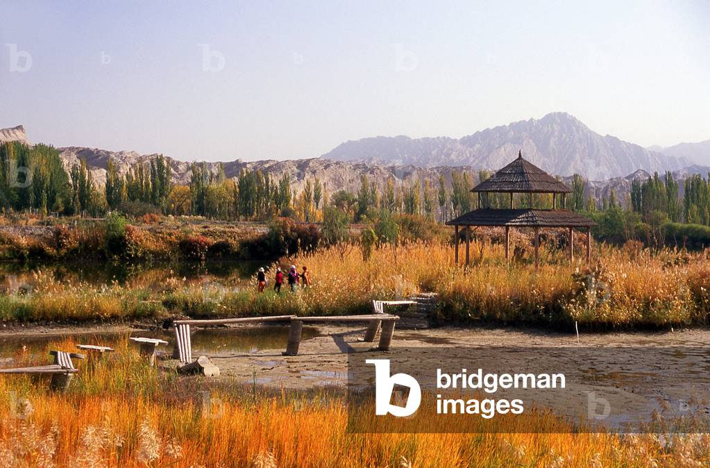 China: Pavilion near the Kizil Thousand Buddha Caves, Kuqa, Xinjiang Province