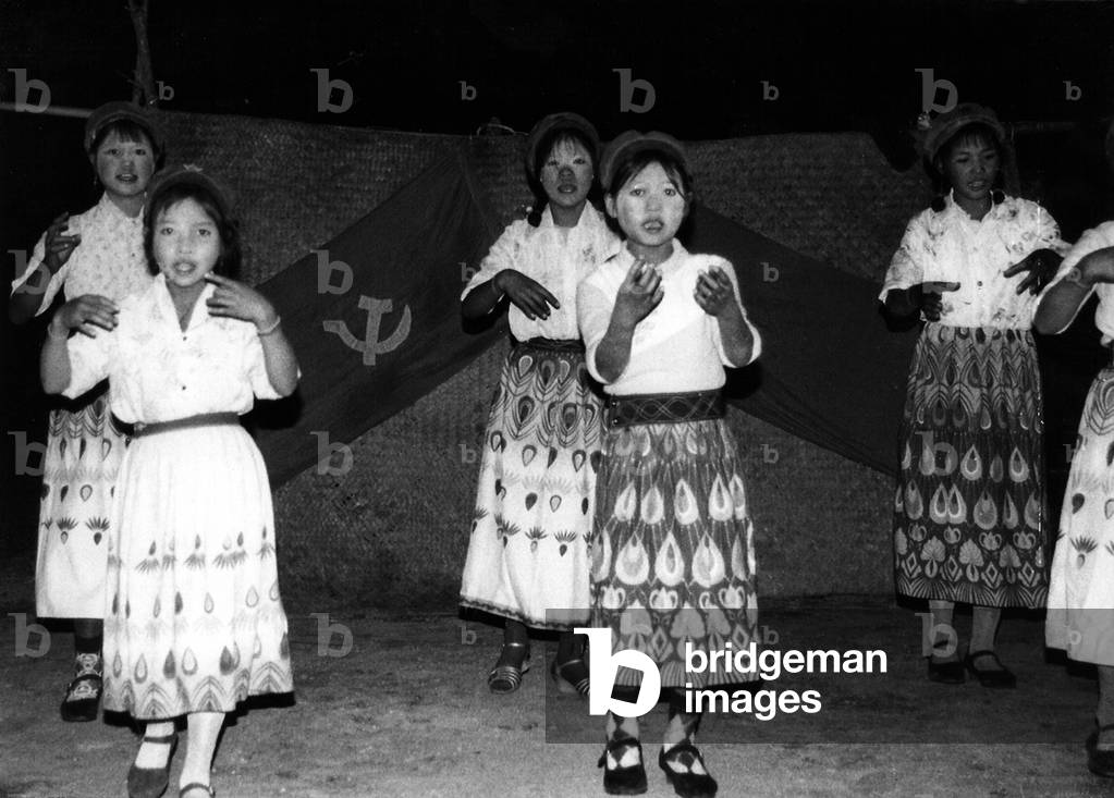 Burma / Myanmar: Wa girls dancing in Vingngun, December 1986 in Communist Party of Burma (CPB) territory