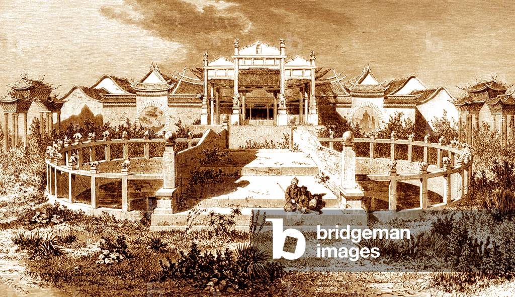 China: The Grand Pagoda in Simao, Yunnan Province, redrawn from a 1867 sketch by Louis Delaporte.