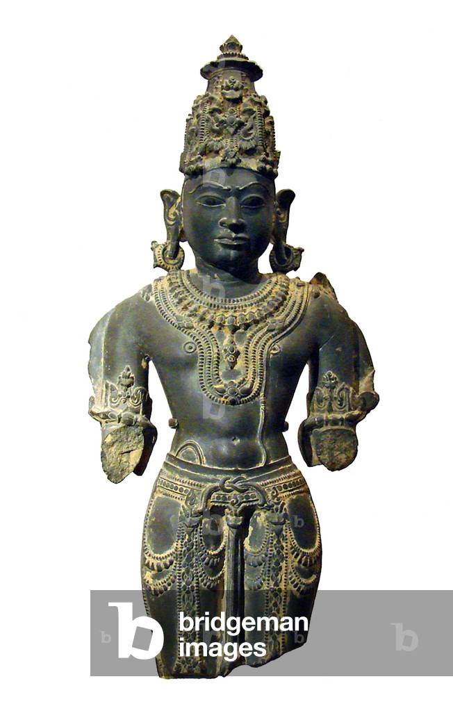 India: Statue of Vishnu in slate blue stone, Gwalior, Madhya Pradesh, 11th-12th century