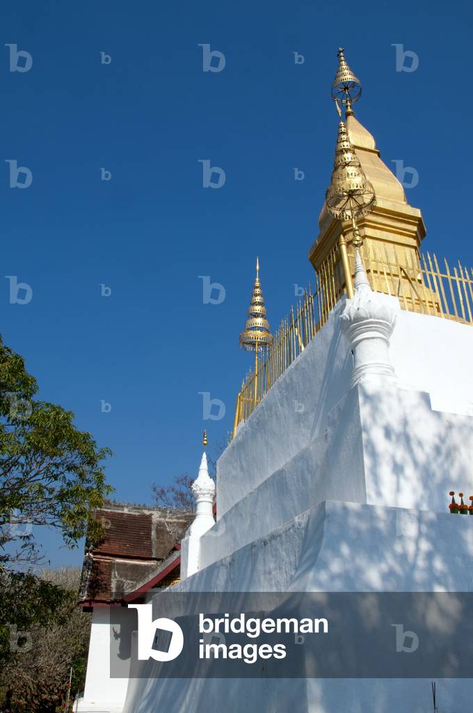 Laos: That Chomsi (Chomsi stupa) at the summit of Phousi (Phu Si) Hill, Luang Prabang