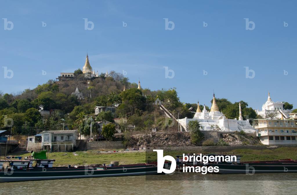 Burma / Myanmar: Pagodas at Sagaing seen from the Irrawaddy / Ayeyarwady River, near Mandalay