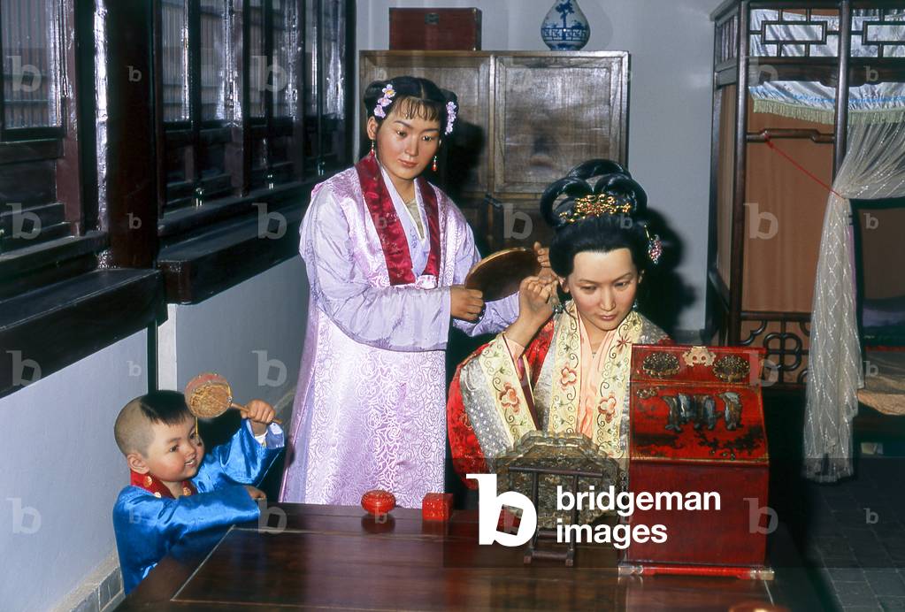 China: The old accommodation used by generals and their families now show tableaux of life back in Ming Dynasty times, Jiayuguan Fort, Jiayuguan, Gansu