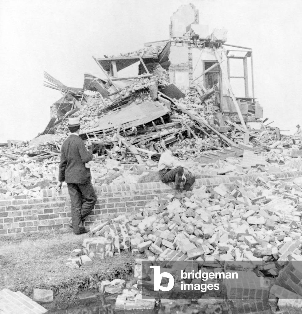 USA: The 1900 Galveston Hurricane. 'Lucas Terrace under which 51 people lie buried', 1900