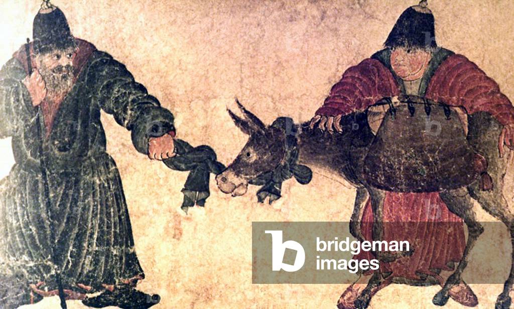 Central Asia: Siyah Kalem School, 15th century, Two men struggle to move a stubborn mule