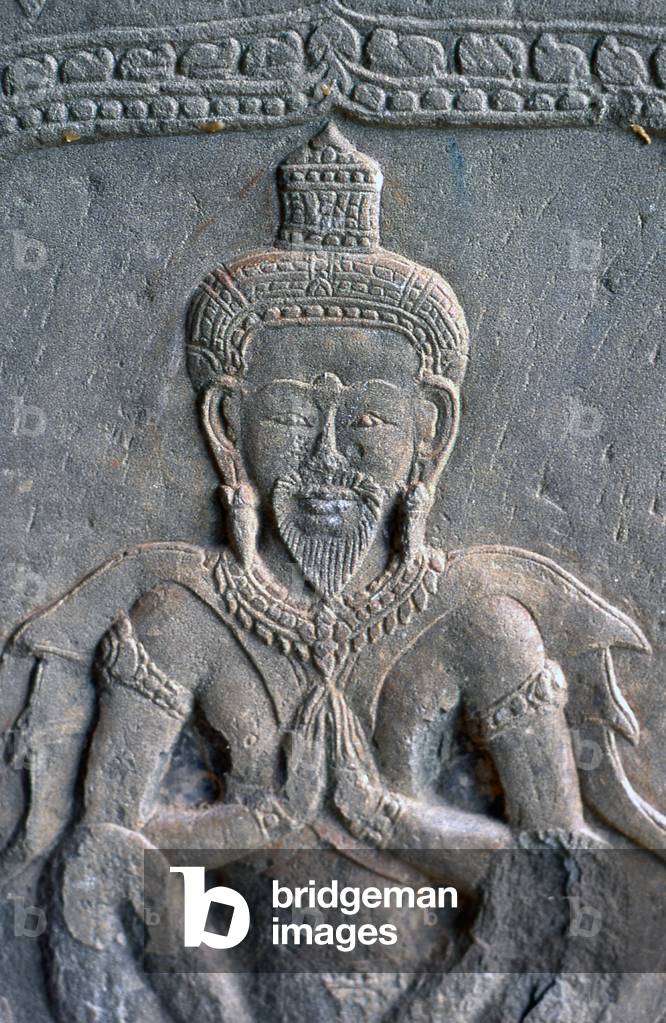 Cambodia: Hindu rishi bas-relief on the upper level of the central sanctuary, Angkor Wat