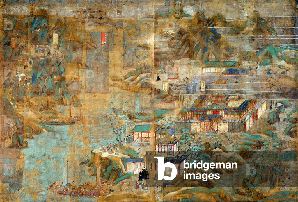 Japan: Illustrated Biography of Prince Shotoku in ten panels, panels nine and ten. Painting on silk, Hata no Chitei, Heian Period (11th Century), Tokyo National Museum