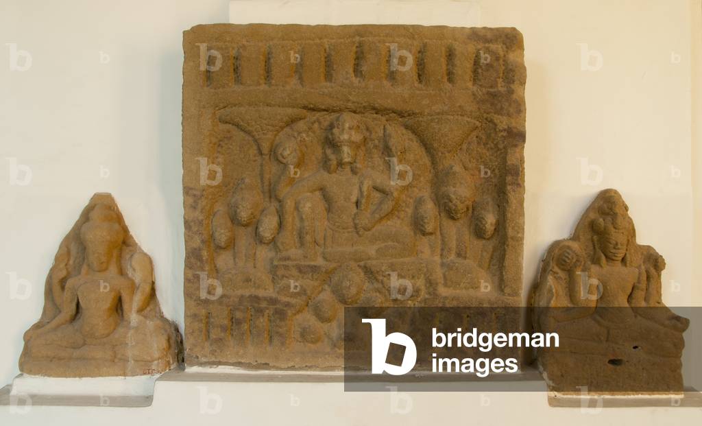 Vietnam: A collection of 7th - 8th century Hindu god Vishnu sculptures, Cham Museum, Danang