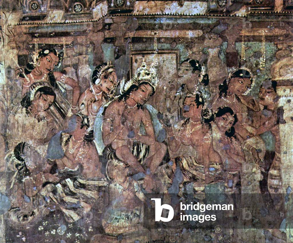 India: A scene from the Mahajanaka Jataka, Ajanta cave mural, 7th century.