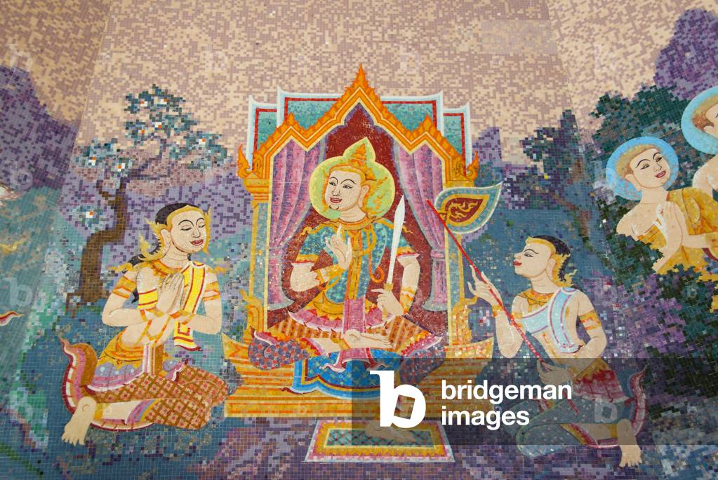 Thailand: Murals inside the Napamaytanidol Chedi dedicated to Queen Sirikit, Doi Inthanon (Thailand's highest mountain), Chiang Mai Province