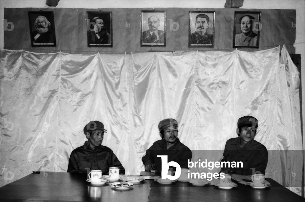 Burma / Myanmar: Pegu Yoma survivors Aung Sein and Than Maung, plus Aung Htet (assistant to Thakin Ba Thein Tin, chairman of the Communist Party of Burma) (CPB), at Panghsang (1986)
