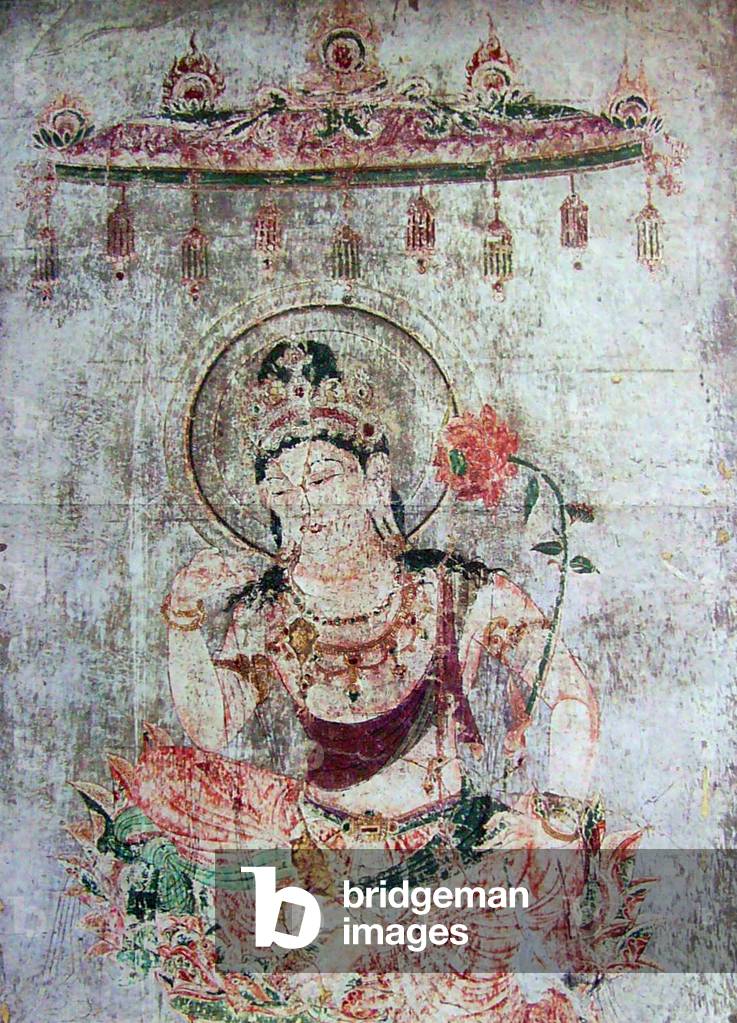 Japan: Lost Horyuji Temple fresco from a pre-1949 photograph: No.2 wall, Bodhisattva, detail.