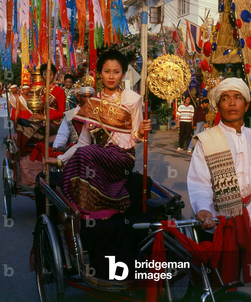 Thailand: Northern Thai woman in the Bo Sang Umbrella Festival parade, Bo Sang, Chiang Mai