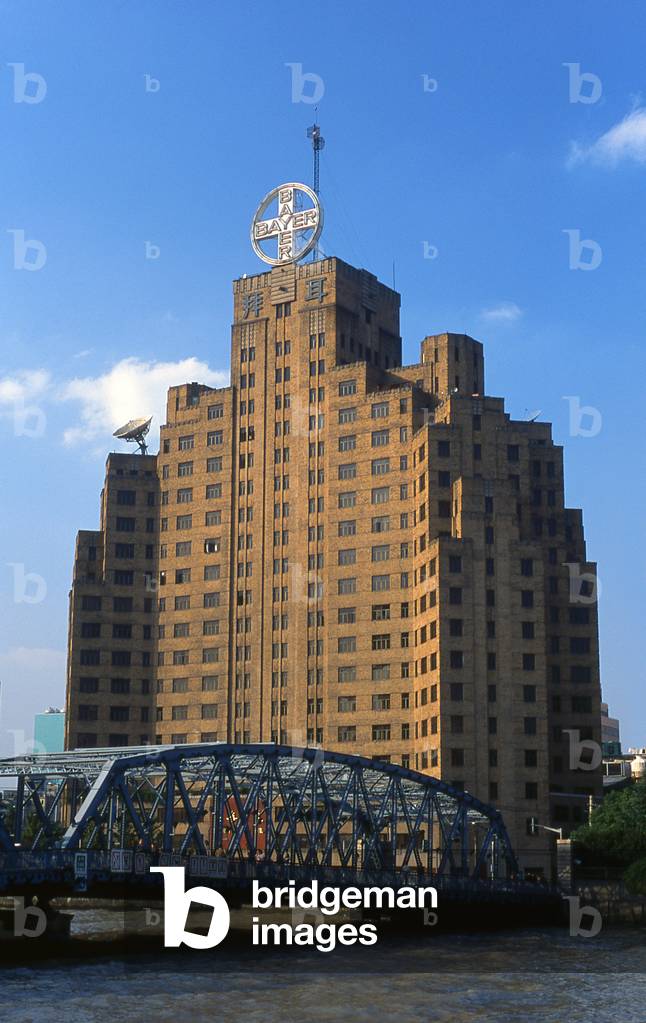 China: Bayer building and Waibaidu Bridge at Suzhou Creek, Shanghai (c. 2000 CE)