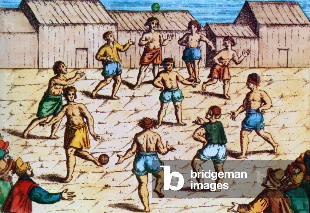 Spice Islands/ Indonesia: Dutch sailors from Van Warwijk's fleet watch Banda locals in the Moluccas playing a ball game.