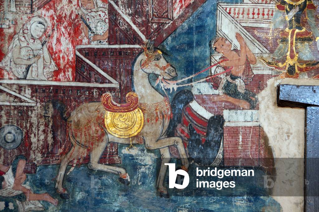 Thailand: Horse, southern wall mural, Wat Buak Khrok Luang, Chiang Mai