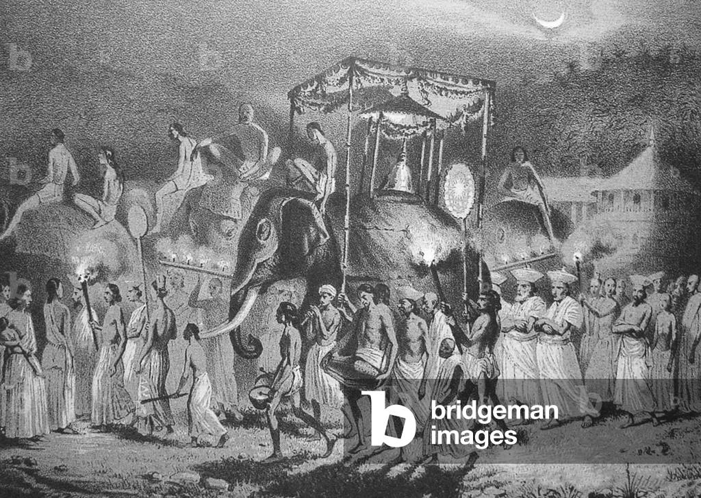 Sri Lanka: Esala Perahera procession by night, Kandy, 1841.