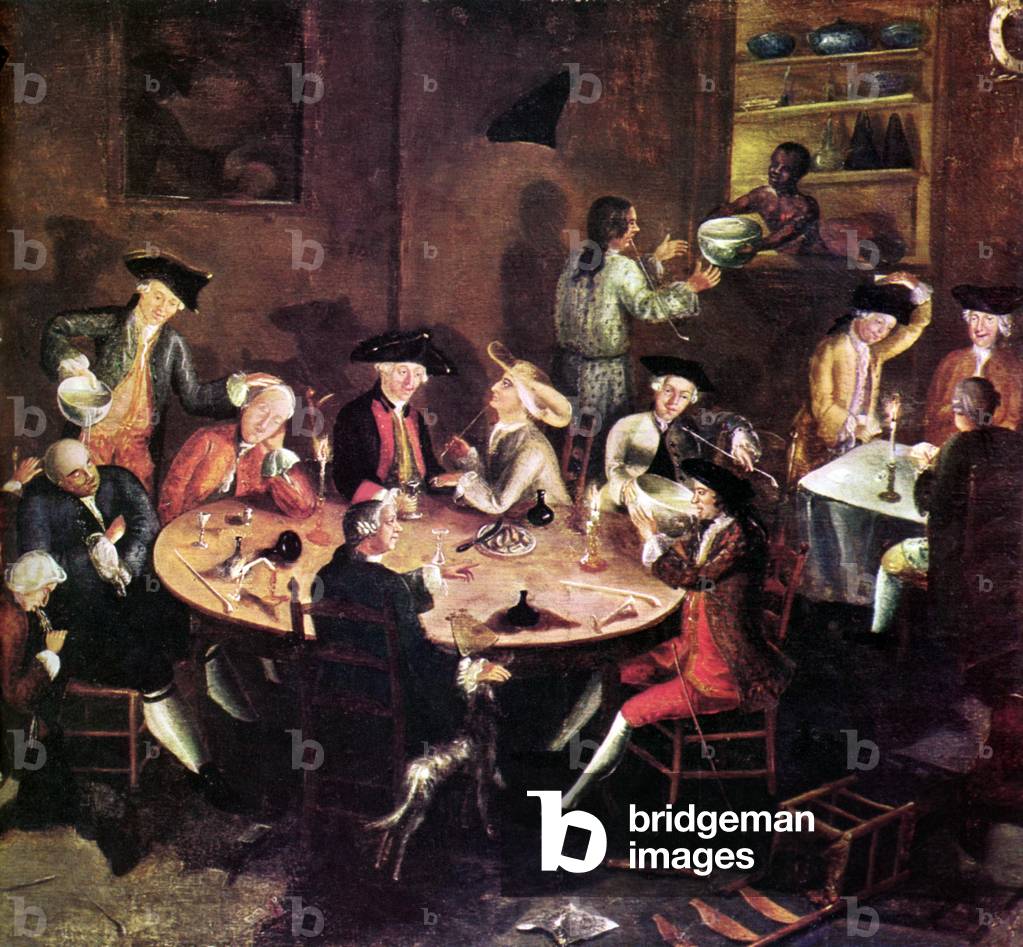 Indonesia: Dutch captains and officers overindulge with alcohol and opium in the East Indies, c. 1650.