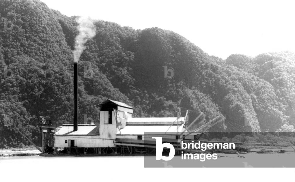 Thailand: A tin dredger operating in the waters of Phang Nga Bay, 1954
