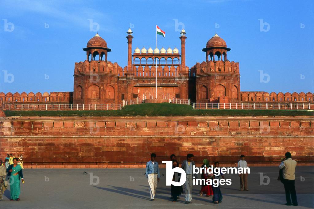 India: The Lahore Gate at the massive Red Fort, Old Delhi