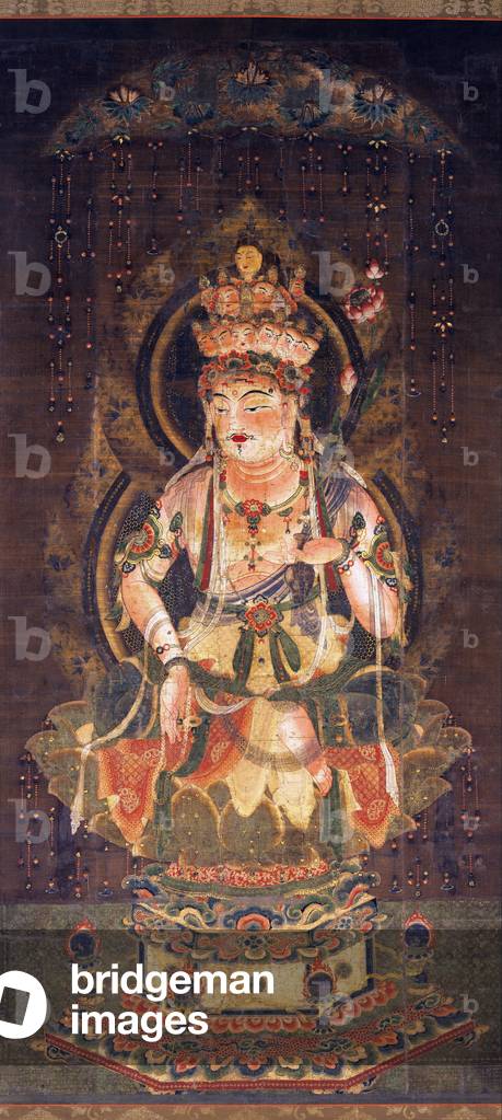 Japan: Eleven-faced Goddess of Mercy. Hanging scroll. colour on silk. Heian period, 12th century