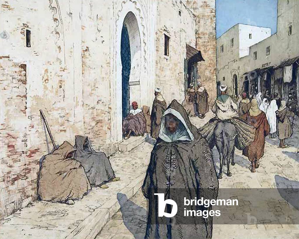 Morocco: Street scene in the Arab Quarter of Tangiers c.1920
