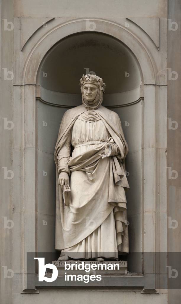 Italy: Giovanni Boccaccio (1313- 1375) was an Italian writer and poet. 19th century statue outside the Uffizi Gallery, Florence, Italy. Sculpted by Odoardo Rantacchiotti. (2016)