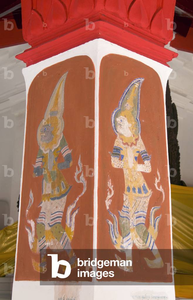 Thailand: Pillar mural detail in the cloisters surrounding the main chedi, Wat Phra Mahathat, Nakhon Sri Thammarat