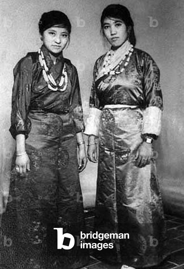China / Tibet: Tibetan Kache Muslim women in heavy Tibetan Jewellery, Lhasa, c. 1950