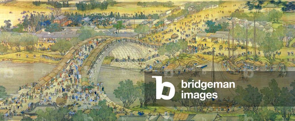 China: 'Qingming Shang Tu'or 'Along the River During the Qingming Festival' (detail), from a 1737 Qing Dynasty version based on the Zhang Zeduan (1085-1145) original scroll painting dating from the Northern Song Dynasty (960-1127)