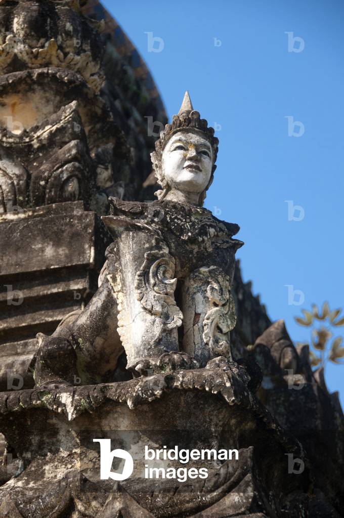 Thailand: Half human mythical figure on the main chedi at Wat Chetawan (Jetawan), Chiang Mai, northern Thailand