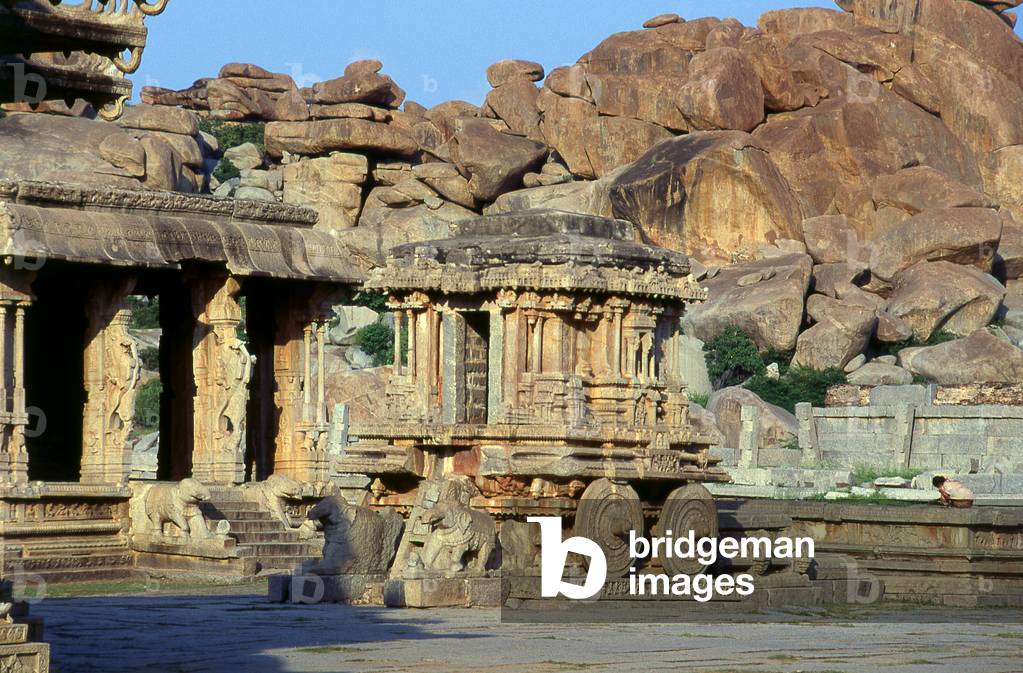 India: A shrine dedicated to Garuda in the shape of a chariot, Vitthala Temple, Hampi, Karnataka State