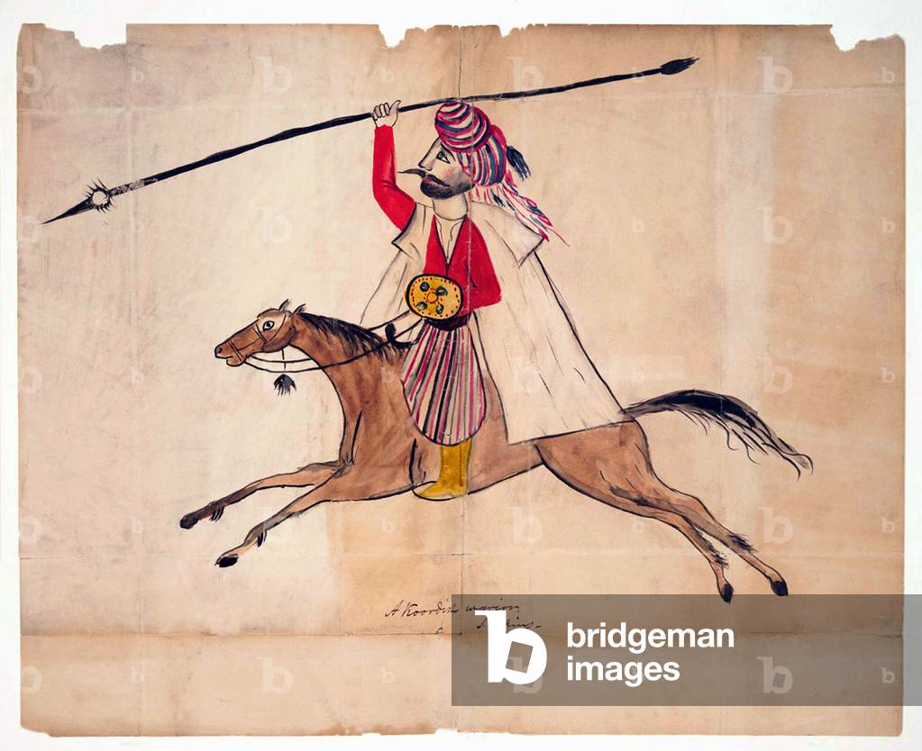 Iran: 'A Koordish Warrior', sketch and watercolour by Justin Perkins, Urmia (1839)