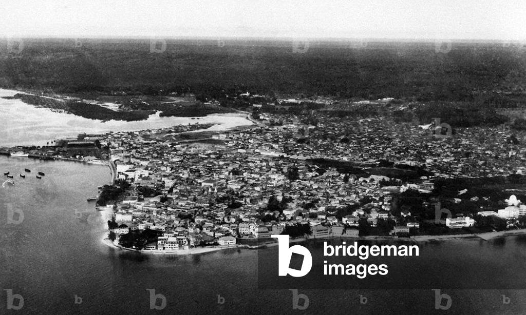 Tanzania / Zanzibar: An aerial view of Stone Town, early 20th century