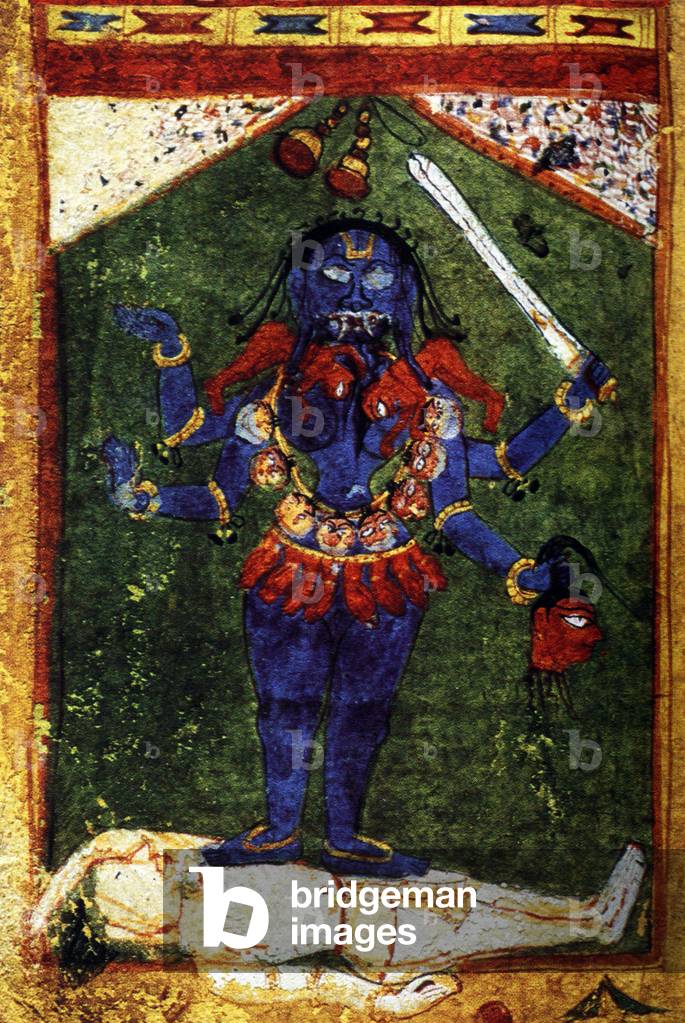 India: Miniature painting of the Goddess Kali, north India, 16th century