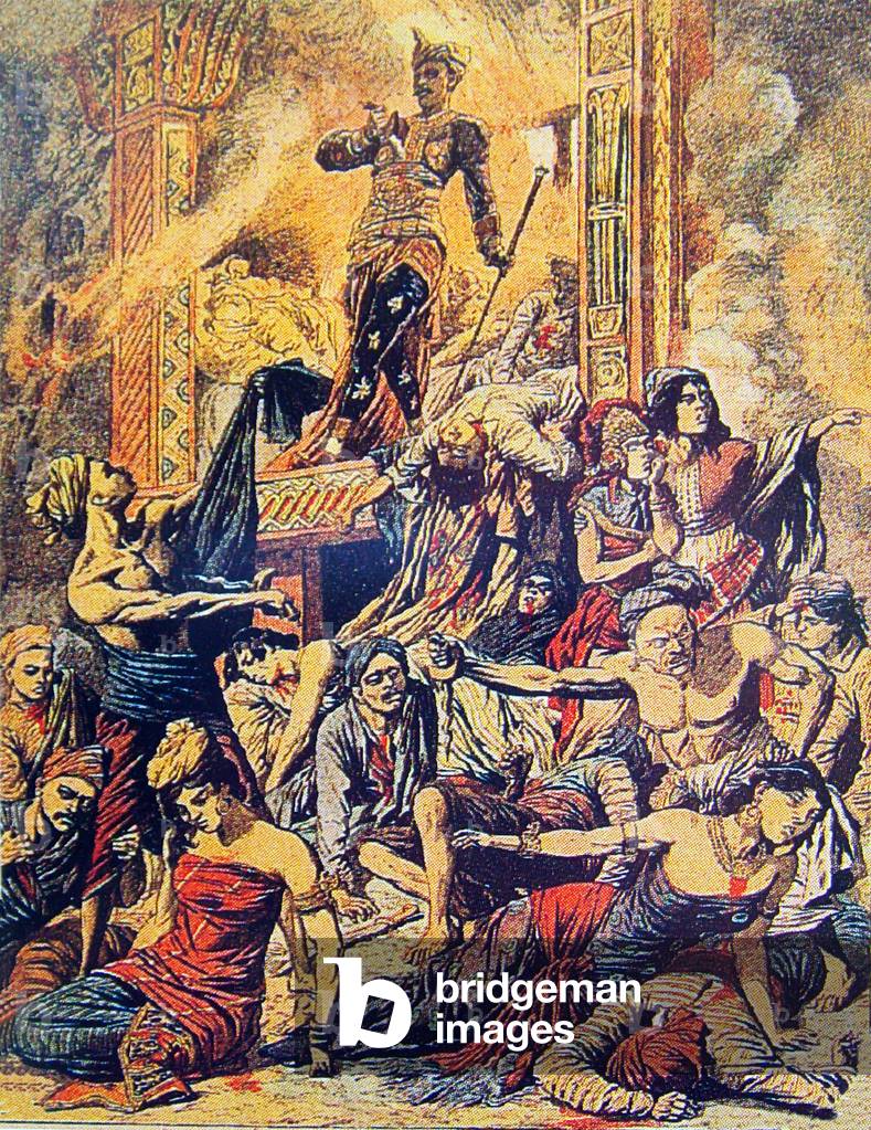 Indonesia / Bali: Jelantik, Raja of Buleleng martyred with 400 followers, in an 1849 mass suicide against the Dutch invasion. Le Petit Journal, 1849