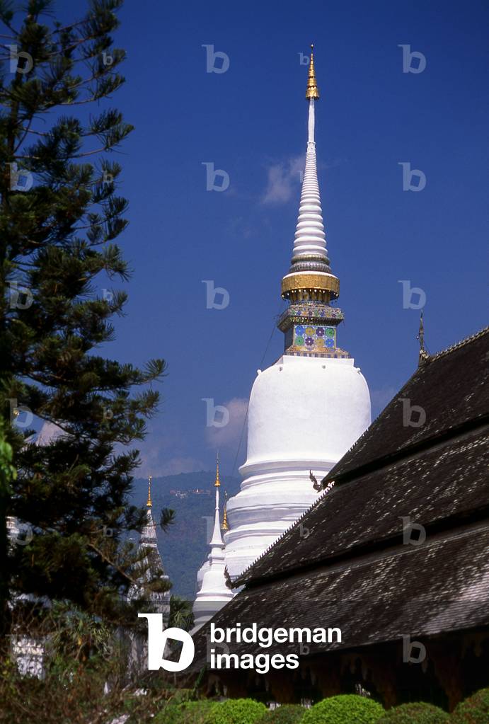 Thailand: Wat Suan Dok's chedi before it was gilded, with Doi Suthep in the background, Chiang Mai, northern Thailand