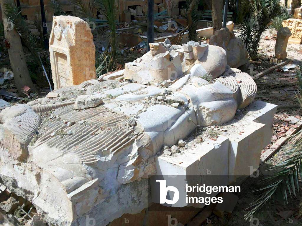 Islamic State / Syria: The lion of Al-Lat (first century BCE), which stood at the entrance of the temple of Al Lat after its destruction by ISIS iconoclasts in May, 2015. Syrian Government distribution