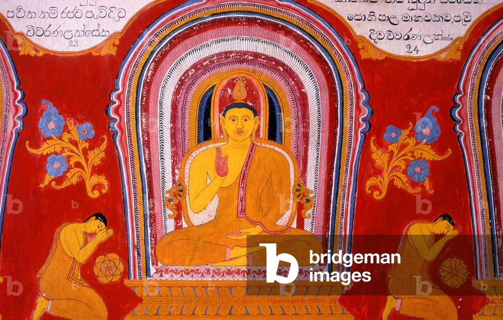 Sri Lanka: Buddha in a wall painting at Asgiriya Vihara (temple), Kandy