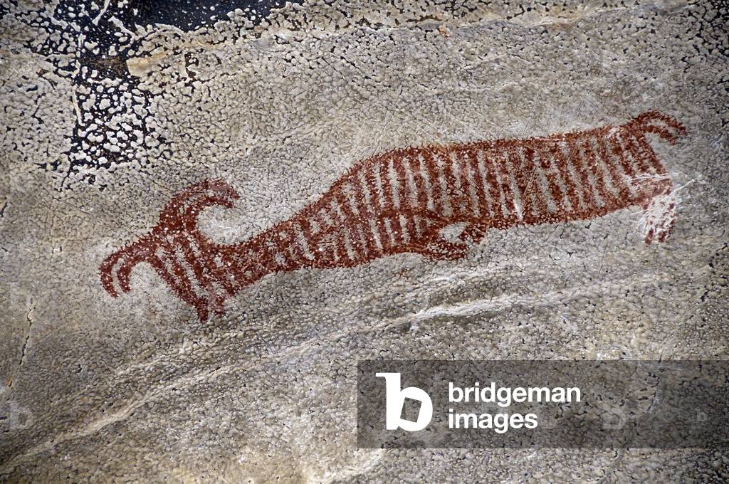 Thailand: Ancient cave paintings, Tham Phi Hua To cave (also known as Tham Hua Kalok), Than Bokkharani National Park, Krabi Province