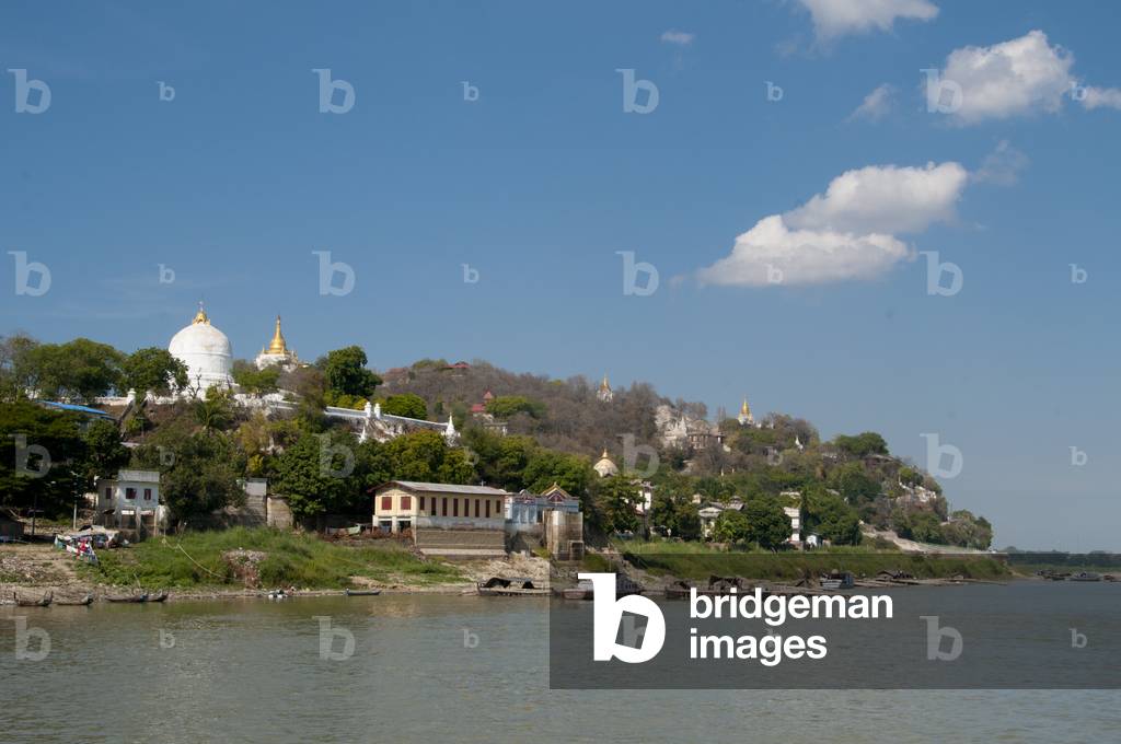 Burma / Myanmar: Pagodas at Sagaing seen from the Irrawaddy / Ayeyarwady River, near Mandalay