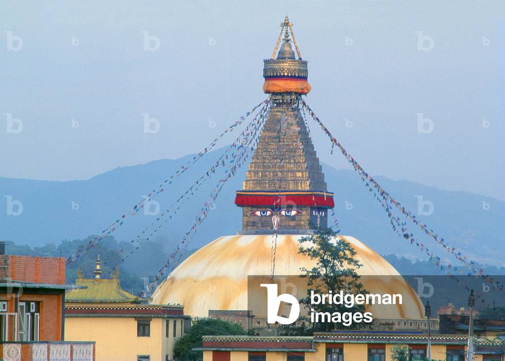 Nepal: The great dome of Bodhnath (Boudhanath) stupa, Kathmandu