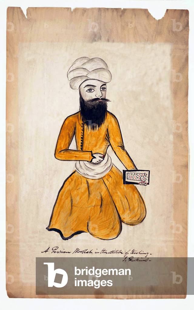 Iran: 'A Persian moolah in the attitude of teaching', sketch and watercolour by Justin Perkins, Urmia (1839)