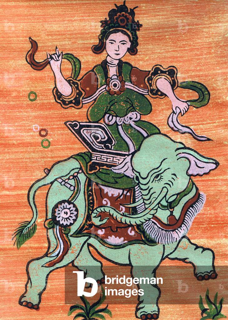 Vietnam: Lady Chao, 3rd century BC female warrior - supposedly with huge breasts -  who fought the Chinese - traditional woodblock painting from Dong Ho village, Bac Ninh Province